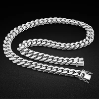 Men's 925 Sterling Silver Necklace 0.47'' Cuban Chain Necklace Safety Buckle Hip Hop Jewelry Solid Silver Necklace 26-28''
