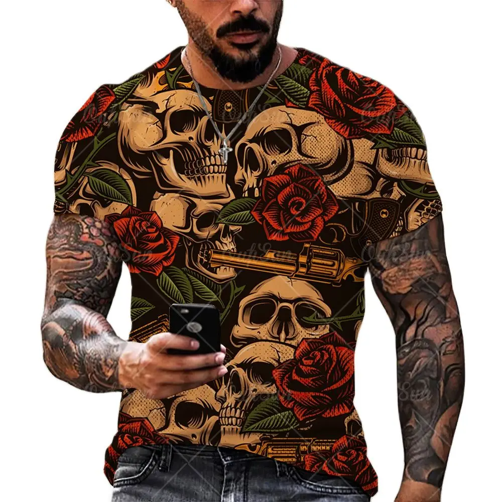 

Fashion Funny Skull 3D Printed Men for T Shirt Summer Round Neck Short Sleeve Oversized T Shirt Clothing Loose Tops T-Shirt 6XL