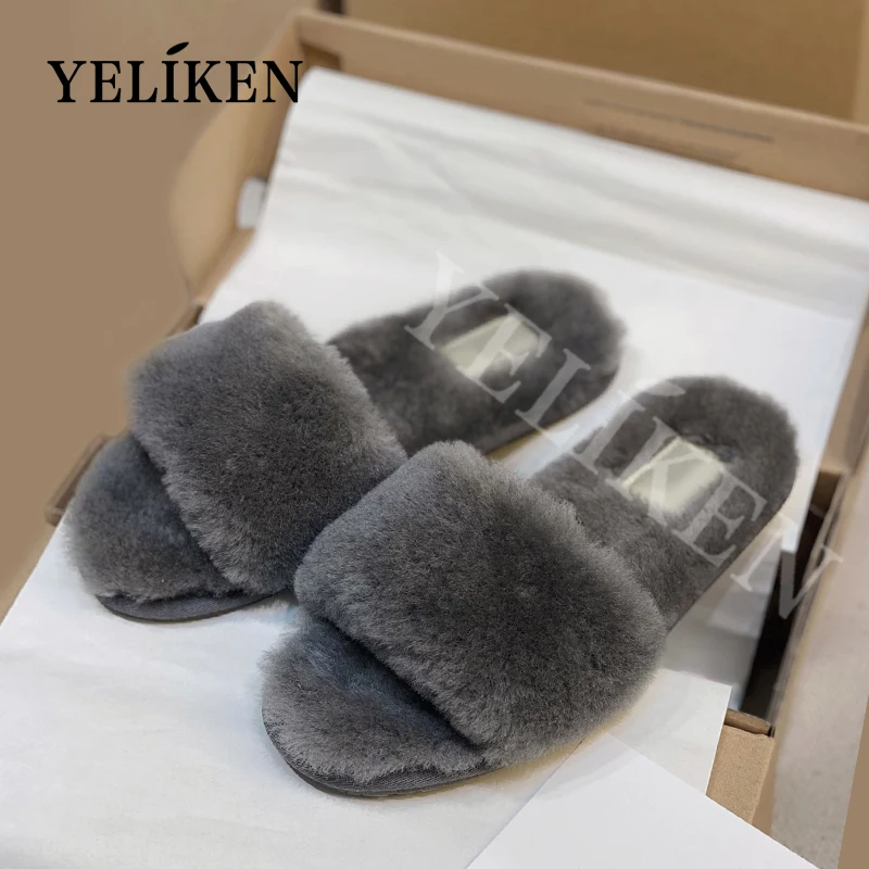Осень-зима 2024 новые поступления женские шерстяные теплые тапочки на плоской
