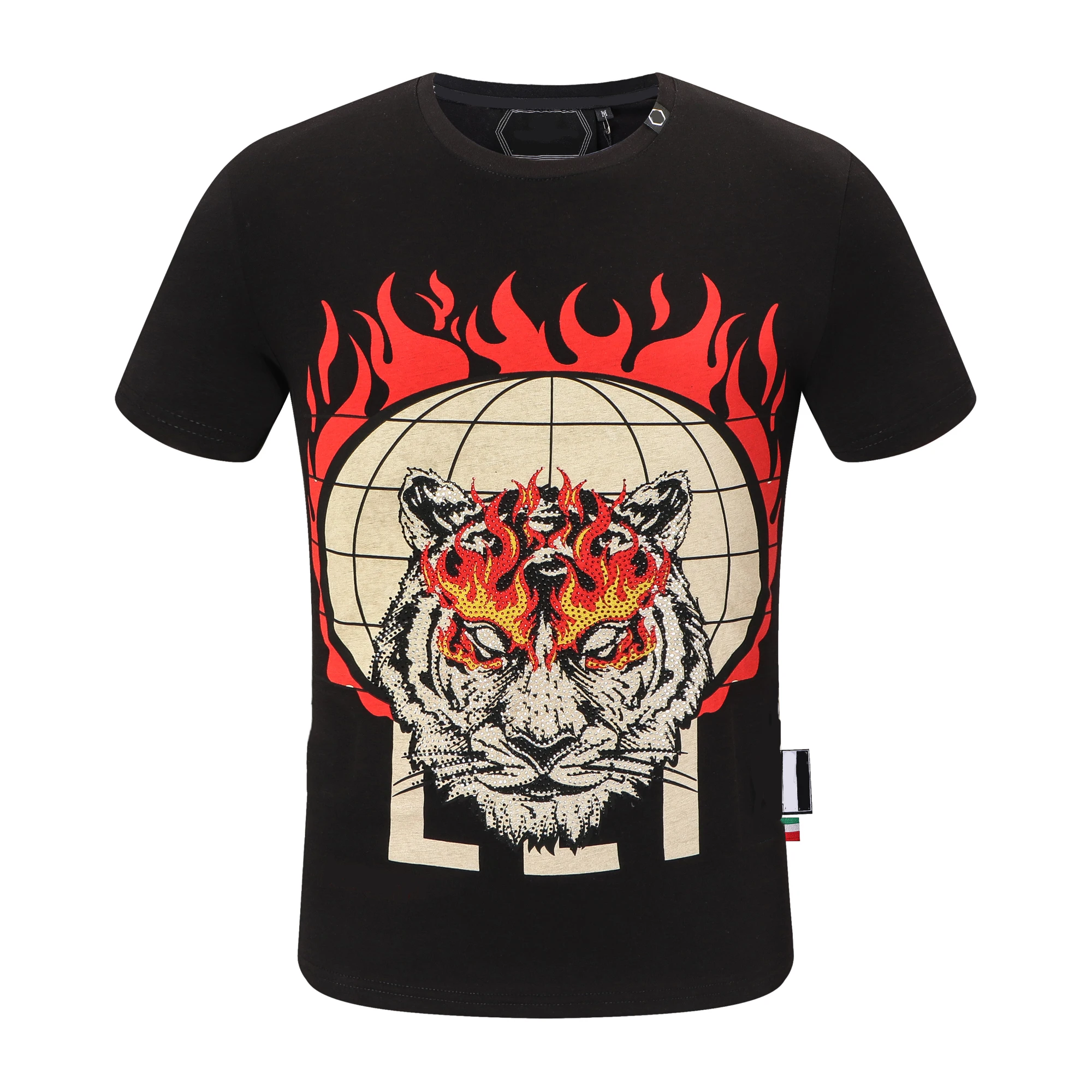 

new plein brand summer style 100% cotton men black pp T-shirt casual O-Neck T-shirt short sleeve tees black T-shirt for men