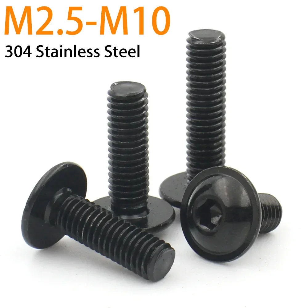 

5/10/20 шт. M4 M5 M6 M8 см, черная Шестигранная розетка из нержавеющей стали 304, круглая кнопка, фланцевая головка с шайбой, воротник, винтовой болт