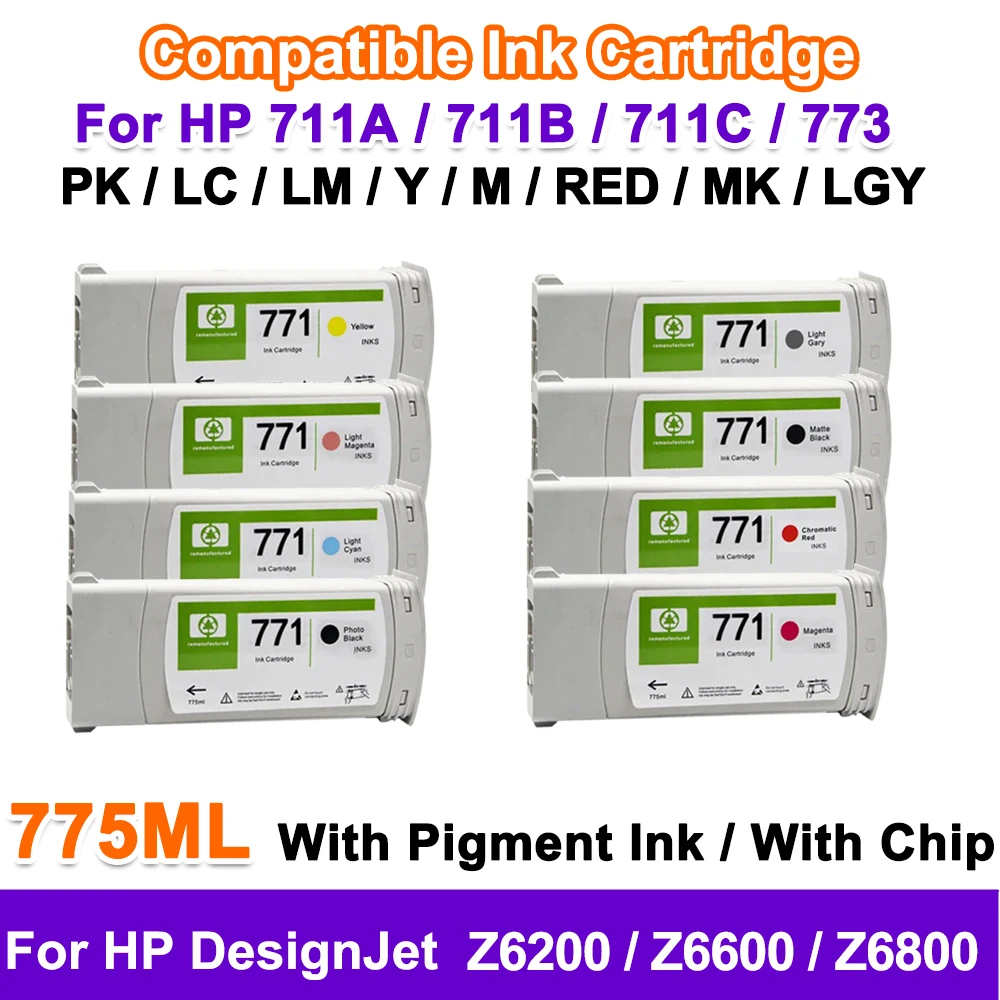 Фото Совместимый картридж для HP 771 711A 711B 711C 773, для HP DesignJet Z6200 Z6600 Z6800 с пигментными чернилами для цифровой печати №1