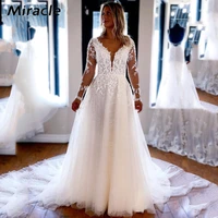 twinkling a line wedding dress v neck bridal gown lace applique backless dresses elegant long sleeve sexy vestido de novia