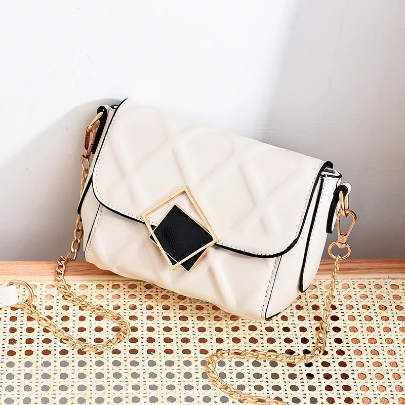 

White Bag Female Messenger Bag New Fashion Small Golden Ball Chain Small Bag Lingge Women's Bag Summer