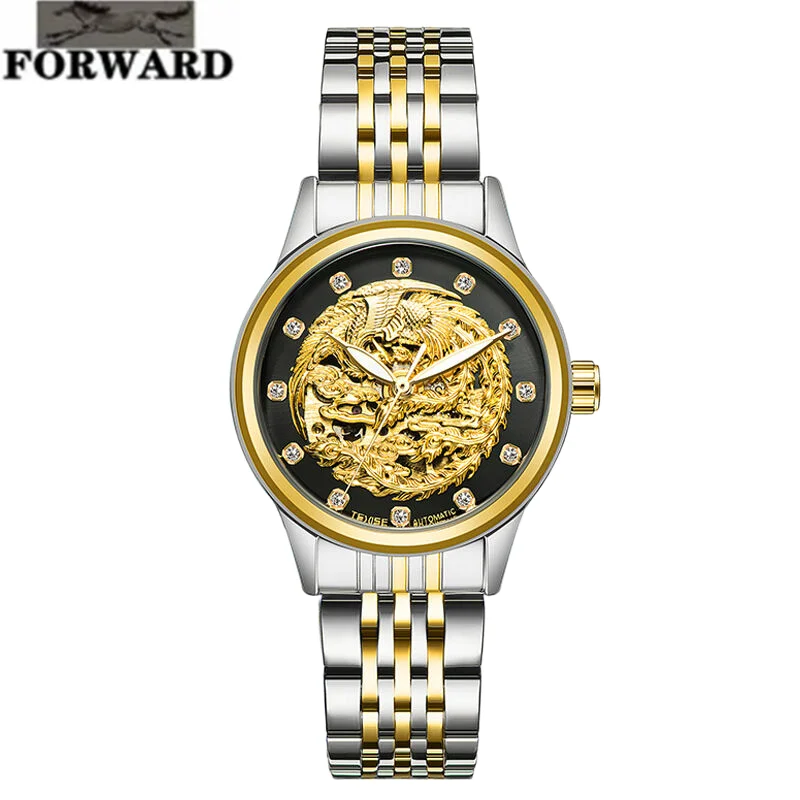 FORWARD Dragon and Phoenix Couple Leisure Bottom Automatic Machinery Women watch  Luminous waterproof luxury Women's wristwatch