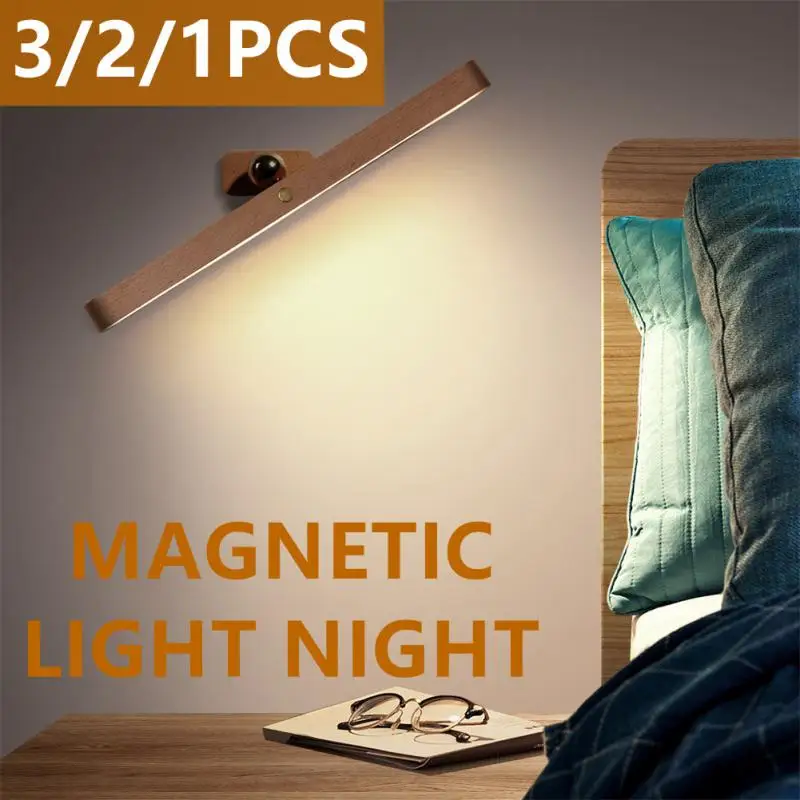 

3/2/1Pcs Cabinet Night Light Touch LED Gift USB Wooden Mirror Light Wardrobe Staircase Wall Lamp Home Bedroom Table Lamp