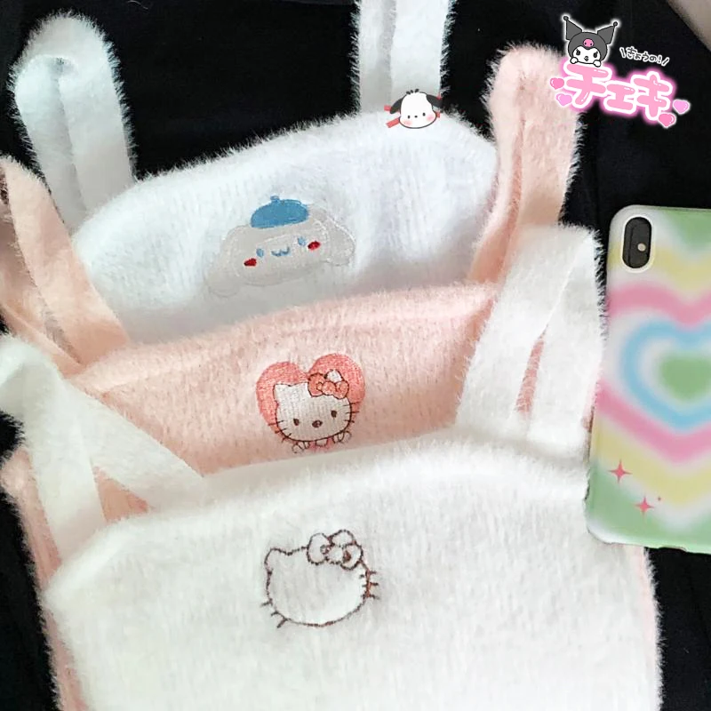 

Kawaii Plush Vest Hello Kittys Sanrio Cinnamoroll Anime Soft Stuffed Plush Winter Warm Vest Thickened Inner Wear Girls Gifts