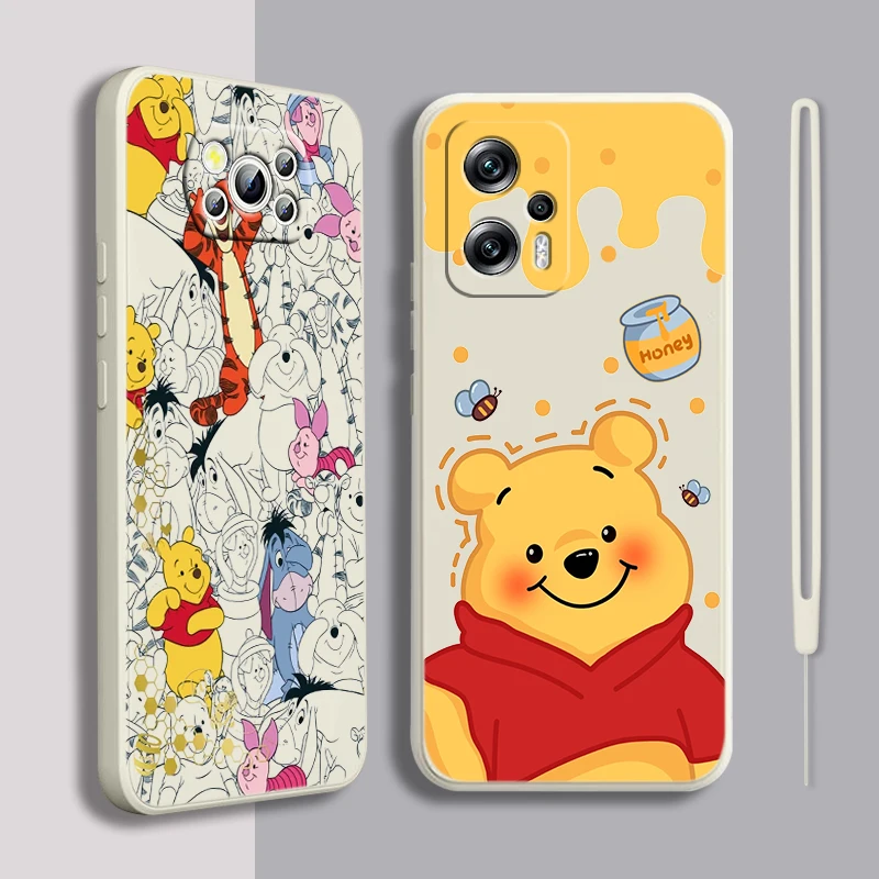 

Disney Winnie the Pooh Fun Phone Case Xiaomi POCO M5 M4 X4 F4 C40 X3 NFC F3 GT M4 M3 M2 Pro C3 X2 4G 5G Liquid Rope Cover Fundas