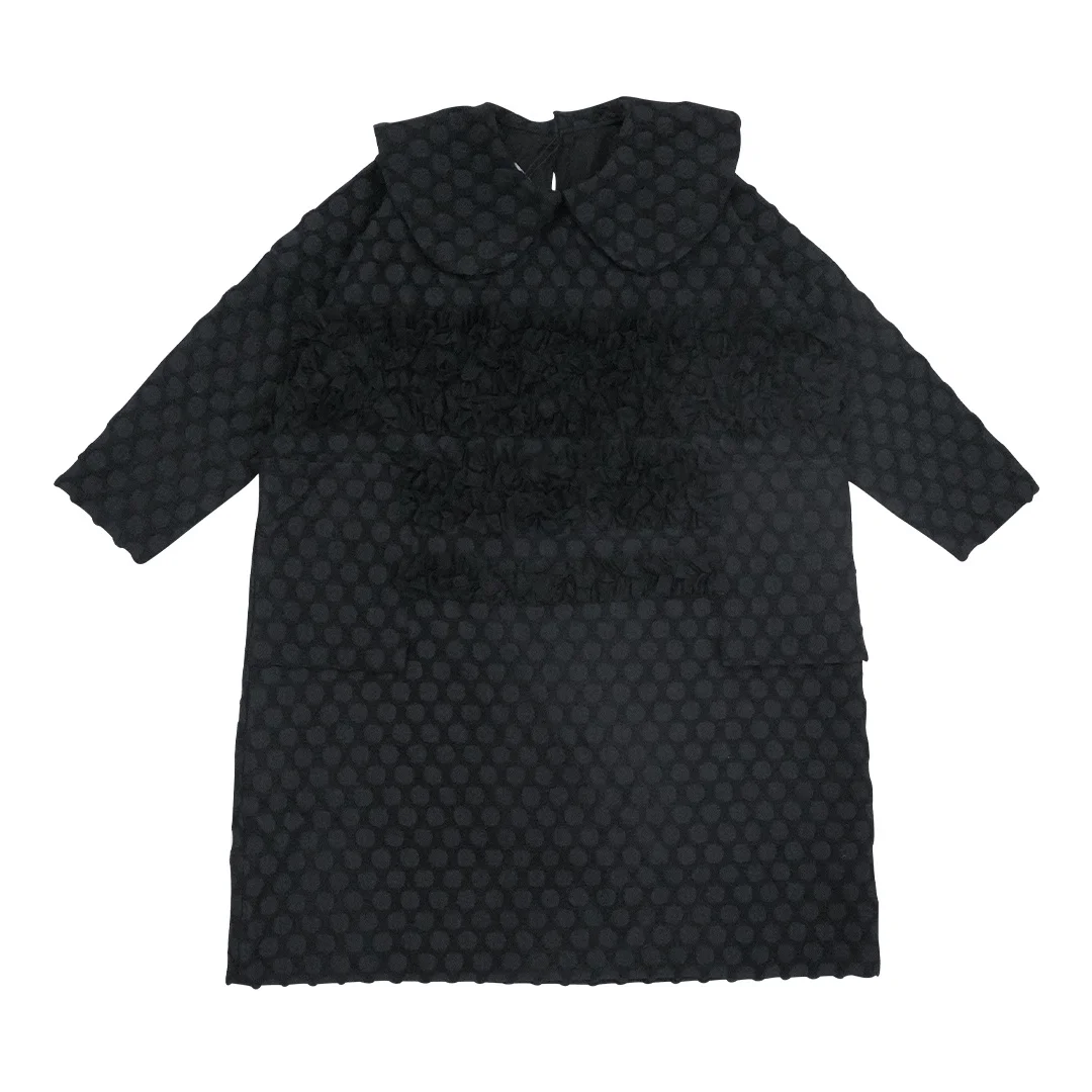 2023 Early spring original black lace polka dot doll collar dress female niche mid-length skirt 223855