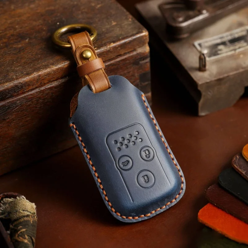 

Leather Car Key Case Cover Car Accessories Protector for Honda Odyssey Accord Crosstour Keychain Ring Holder Shell