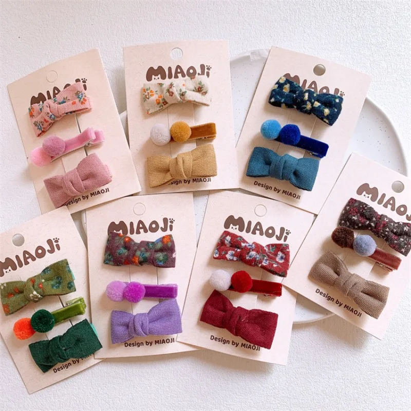 

3 Pcs New Children's Headwear Fashion Simple Floral Fabric Bow Hair Clip for Girl Cute Hairball Velvet Hairpins Hair Accessories