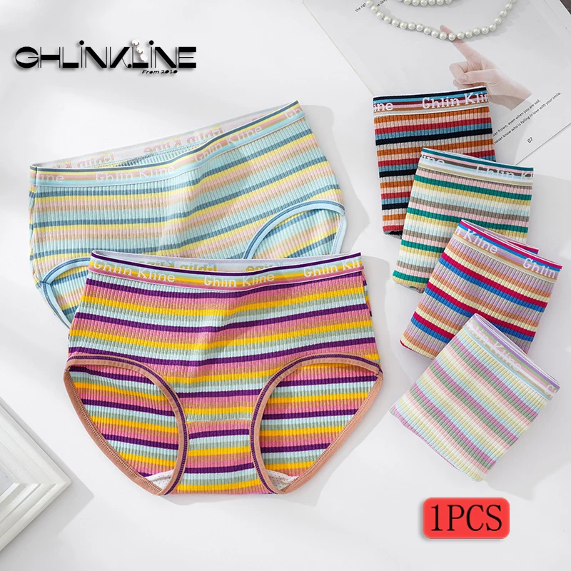 

Girl Striped Underwear High Rise Ladies Underpants Colorful Stripped Sexy Shorts Woman Letter Belt Hipster Feminine Lingerie