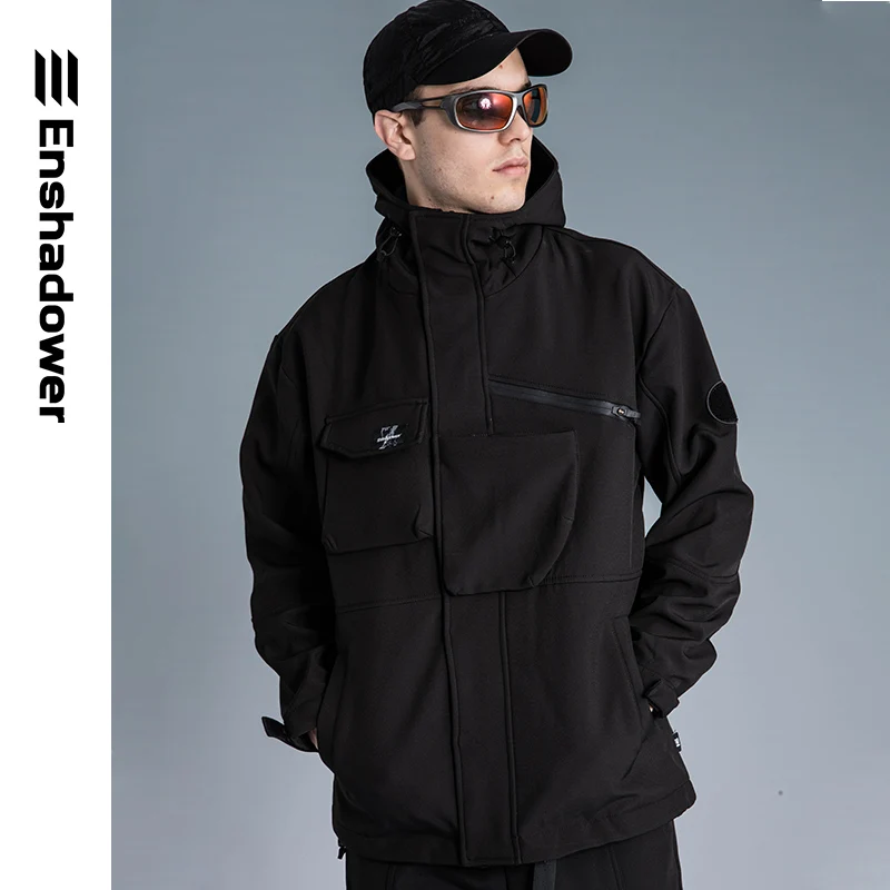 

ENSHADOWER 22AW Men's Fashion Urban Outdoor Functional Windproof And Waterproof Padde Jacket Black Tech Coat Techwear Streetwear