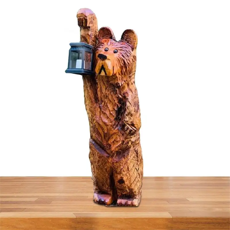 

Carved Bear With Lantern Carving Resin Bear Sculpture Lantern Ornament Outdoor Lawn Decor Light Up Animal Garden Statue For