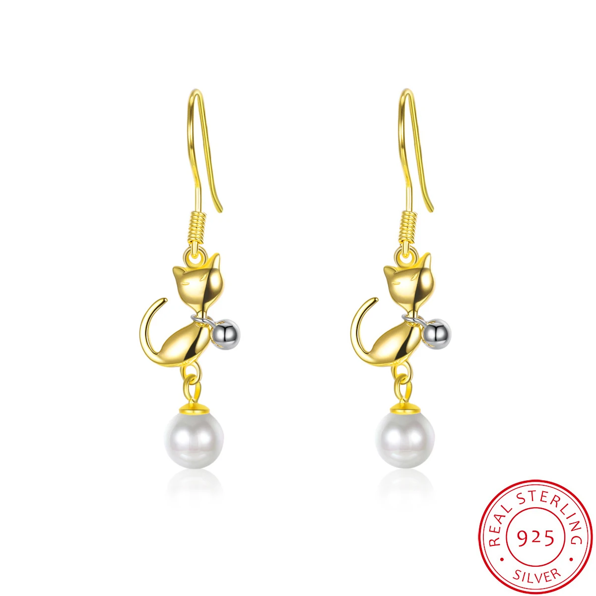 

925 Sterling Silver Cat Stud Earrings Gentle Animal Earring For Women Sterling silver Jewelry Wedding Engagement Pearl Earring
