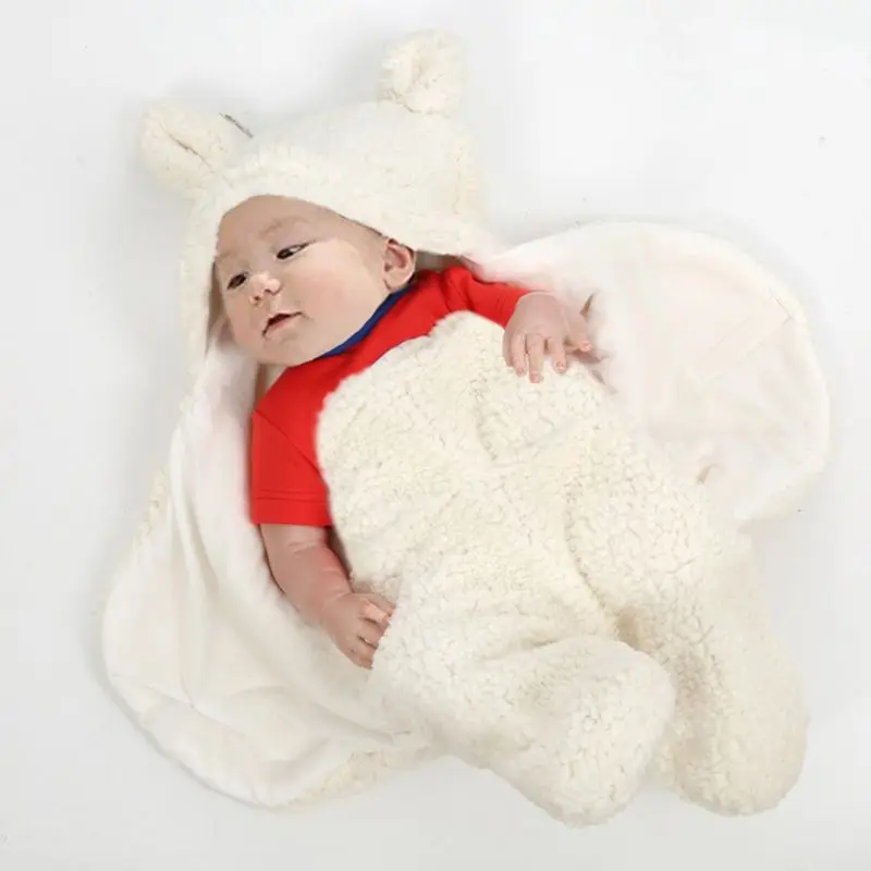 

Newborn Baby Blanket Winter Cotton Plush Hooded Sleeping Bag 0-12M