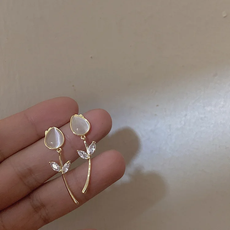 

New Fashion Silver Stud Stud Earrings Opal Set with Zircon Flower Earrings Jewelry for Women Girl Party Jewelry Gifts