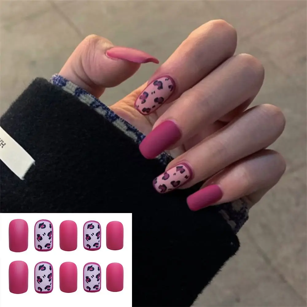 

Съемные Короткие квадратные накладные ногти, 24 шт./коробка, накладные ногти балерины, розовый леопард, накладные ногти с полным покрытием, н...