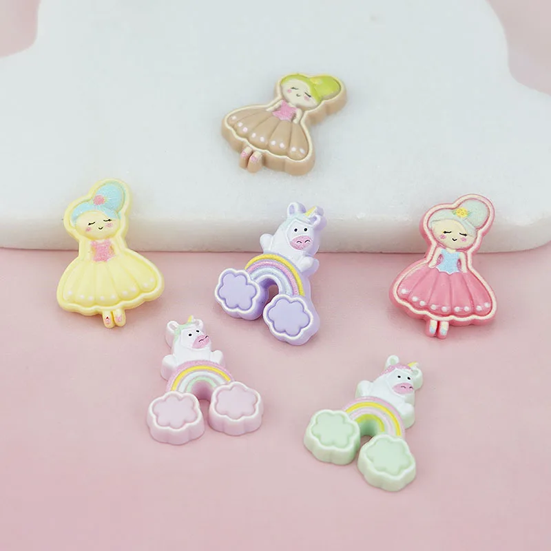 

30PCS Resin cartoon Girl/Rainbow gem decoration DIY phone case hand hairpin clip book craft accessories