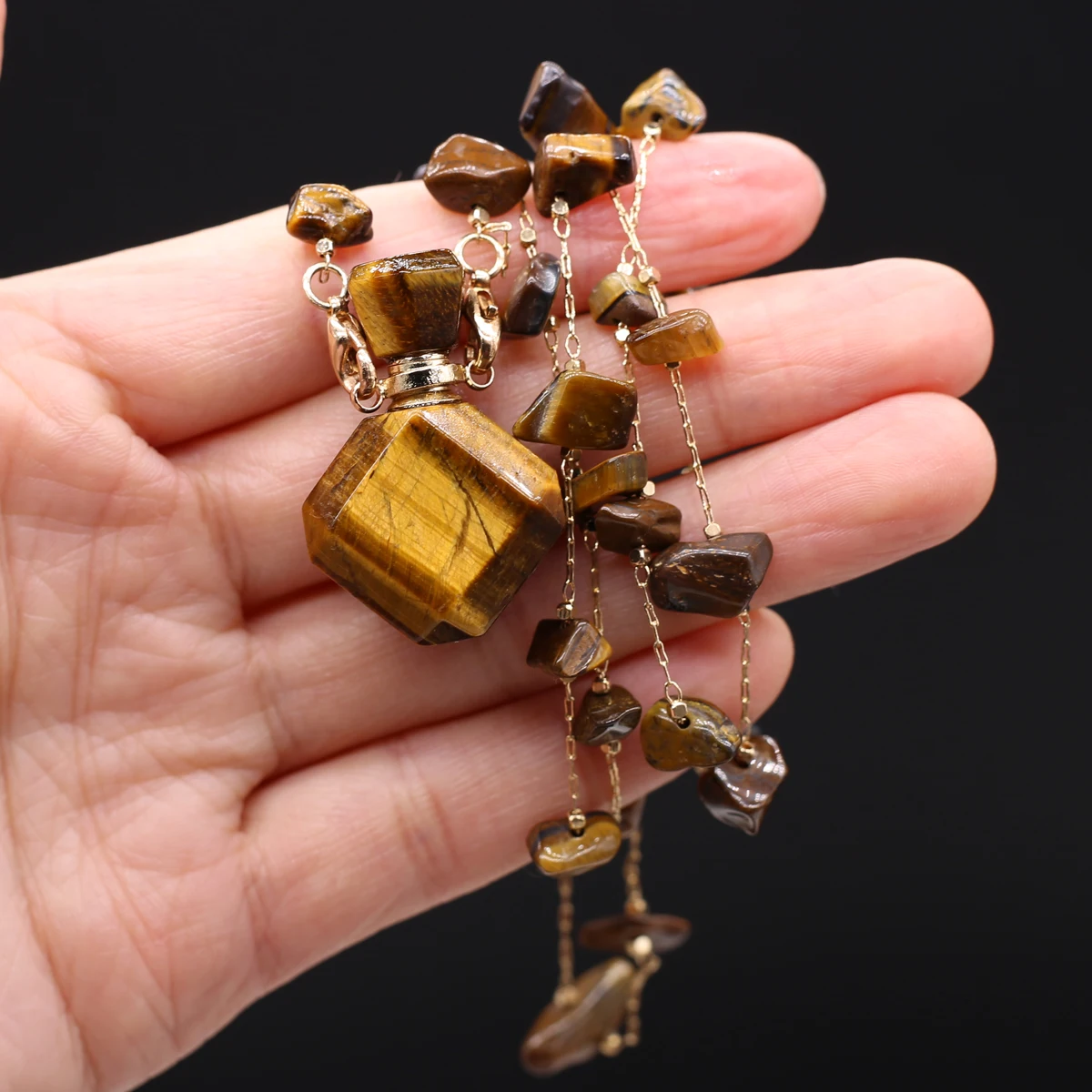 

Geometric Tiger Eye Pendant Necklace Essential Oil perfume Diffuser Natural Stone Jewelry Gravel Necklace Accessory Gift