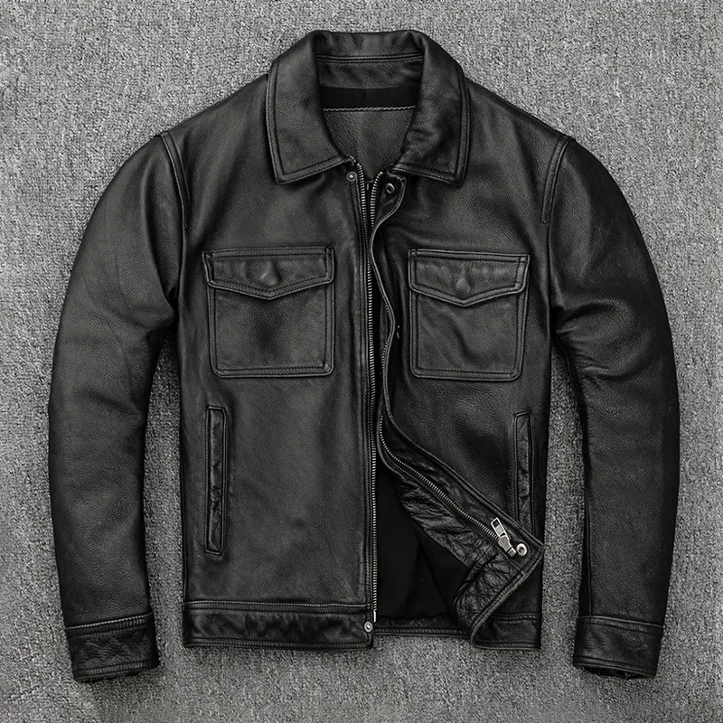 Мужские мотоциклетные куртки из воловьей кожи короткие винтажные приталенные