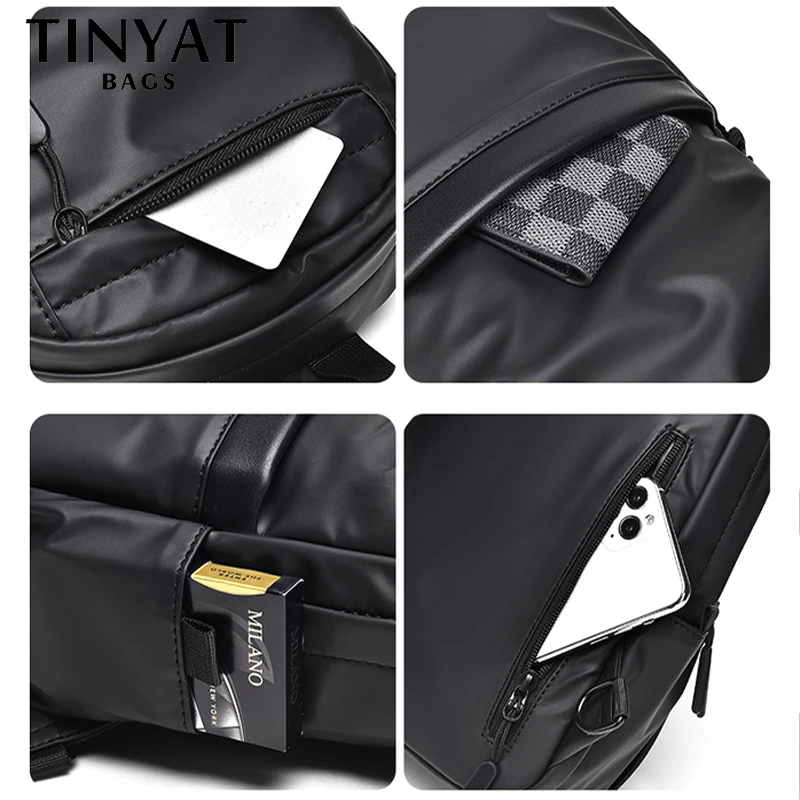 TINYAT Men's 7.9' Ipad Chest Bags PU Waterproof Travel Sling Shoulder Bag Husband Fashion Crossbody Bag Messenger Pack For Male