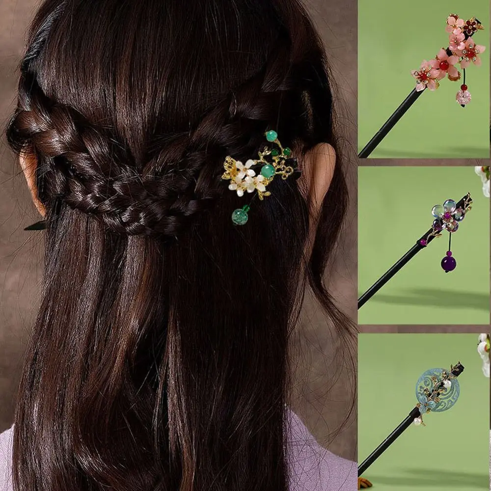

Винтажные палочки для еды Hanfu с цветами и кисточками, Шпилька для волос с кисточками, вилка для волос, элегантный головной убор для женщин и девушек, Стайлинг волос