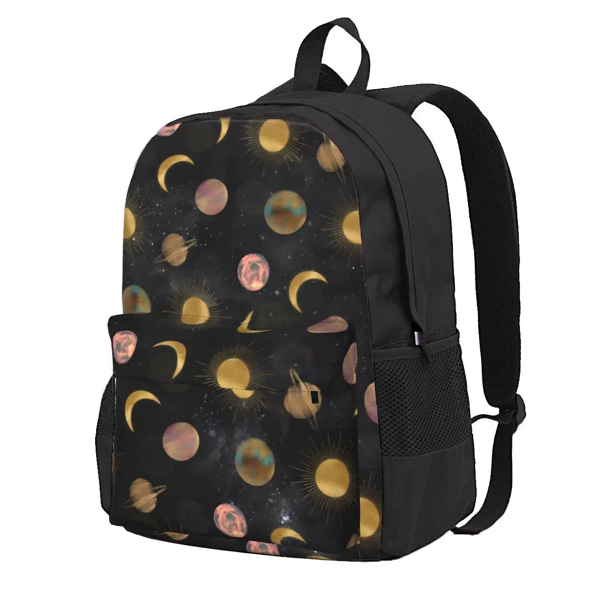 

Gold Sun Moon Backpack Boy Girl Planets Space Durable Backpacks Polyester Streetwear School Bags Trekking Design Rucksack