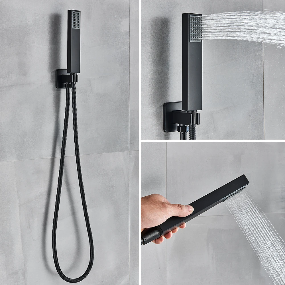 

Matte Black Shower Faucet Kit Concealed Digital Display Bathroom Faucets Ceiling Mount Waterfall Rainfall Shower Mixer Tap