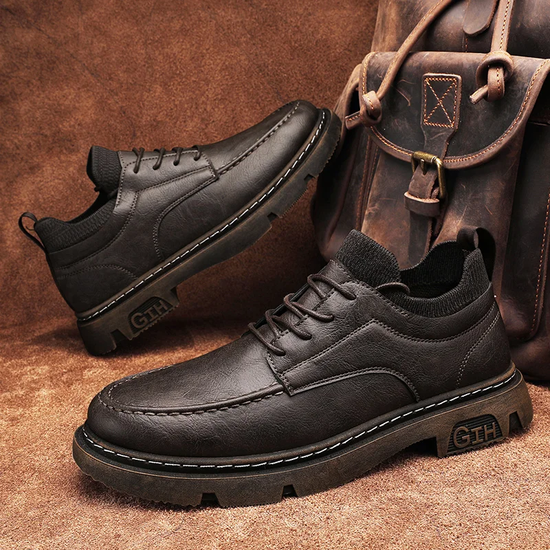 

Fashionable and Comfortable Rubber Outsole Shoes 2023 Autumn New Men's Casual Shoes Thick Bottom Non-slip Business Mens Shoes 44