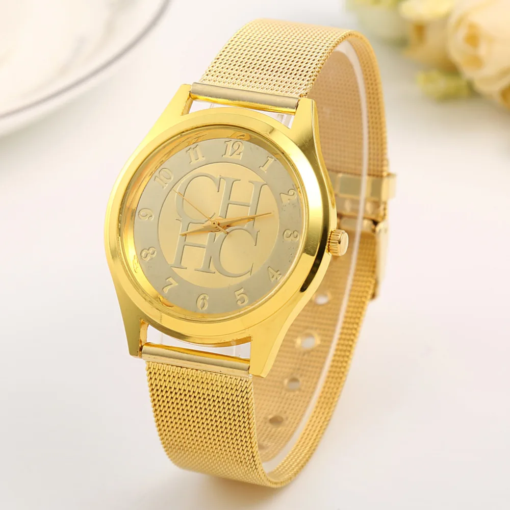 New brand Gold Geneva leisure quartz watch women's metal mesh stainless steel dress watch Relogio women's clock hot seller