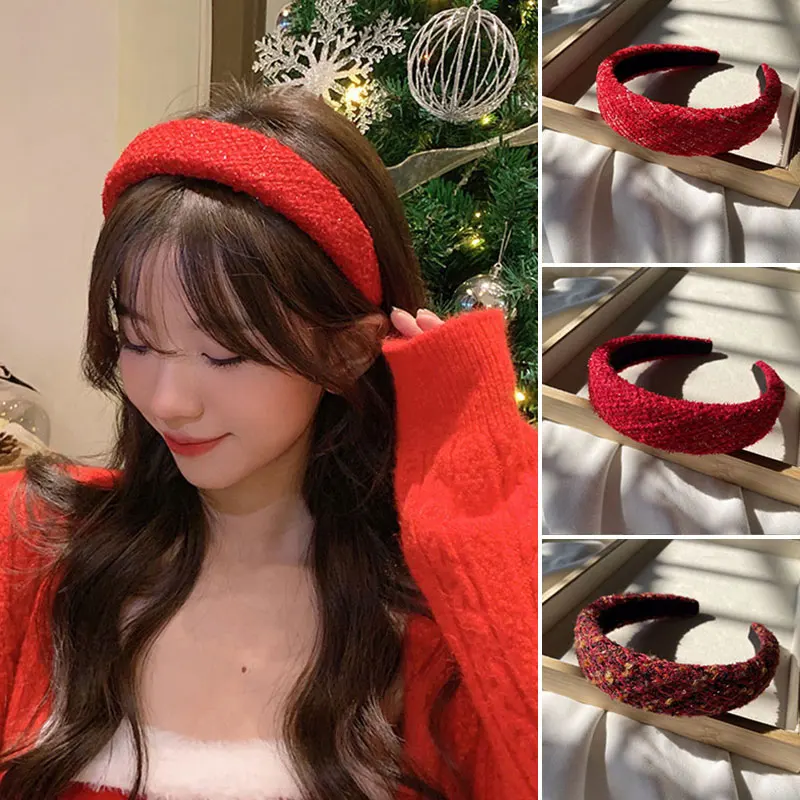 

New Year Red Hair Hoop Striped Head Hoop Korean Style Hair Hoop Temperament Festive Sweet All-match Hair Accessories Girls Gifts
