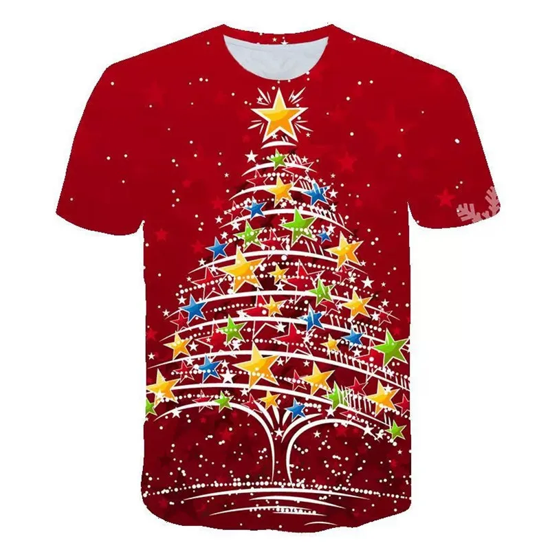 

Christmas Tree Print Men's/Women Festival T-Shirts Short Sleeve Oversized Christmas Style Fashion Tee Summer O-Neck Street Tops