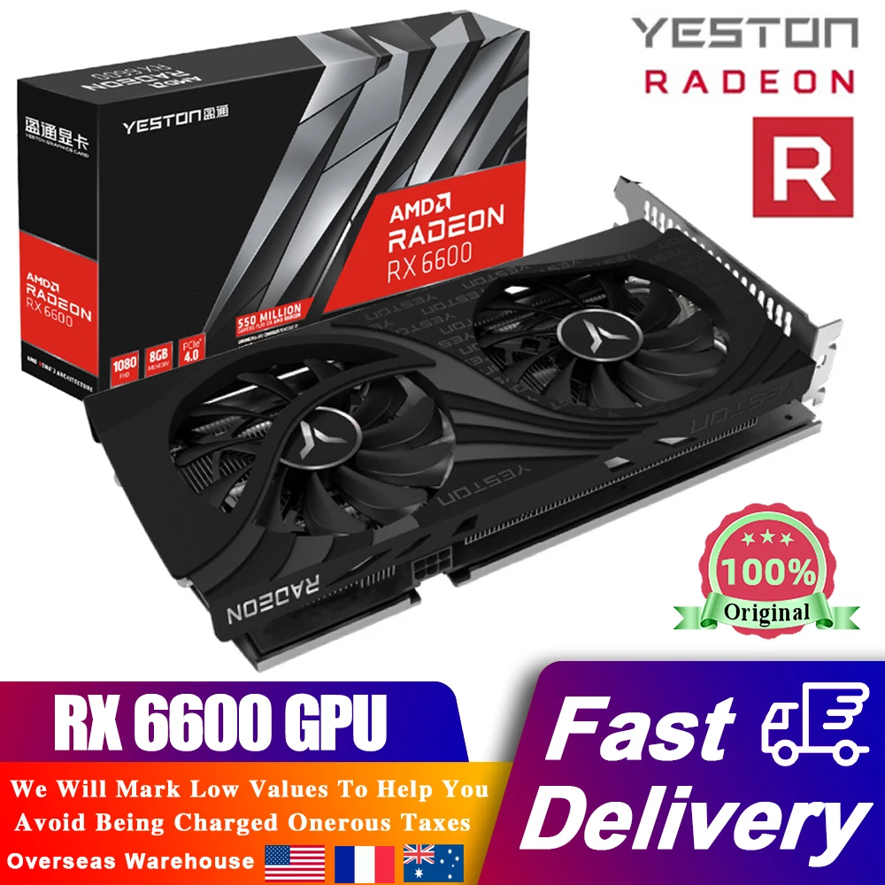 

YESTON RADEON RX6600 8G D6 GAEA Graphics Card 2044-2491MHz 128bit GDDR6 3*DP + HDMI-compatible RX 6600 Gaming Video Card AMD GPU