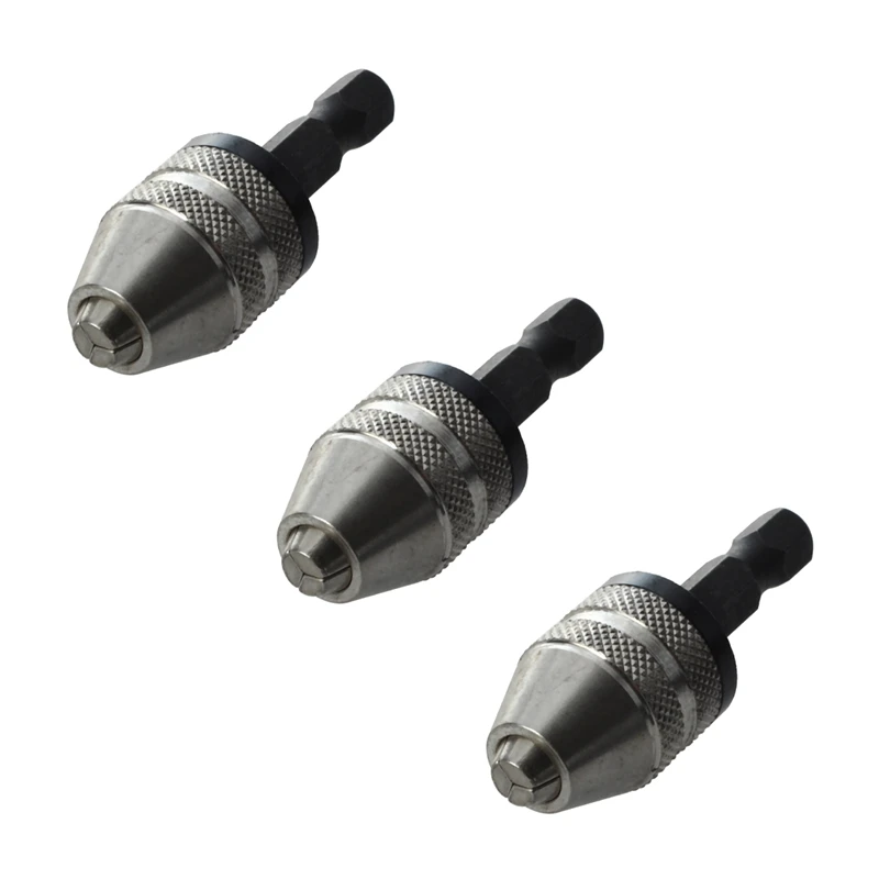 

3X Silver+Black 6Mm Keyless Drill Bit Chuck Quick Change Adapter Converter Hex Shank