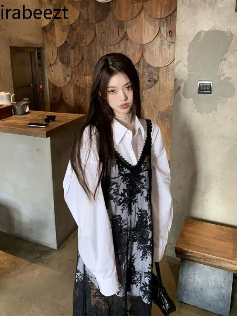 Женское длинное платье на бретельках черное большого размера с вышивкой и модным