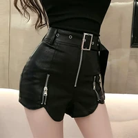 zippers sexy pu leather shorts women streetwear gothic jeans mini high waist lace up casual zip black goth club fashion