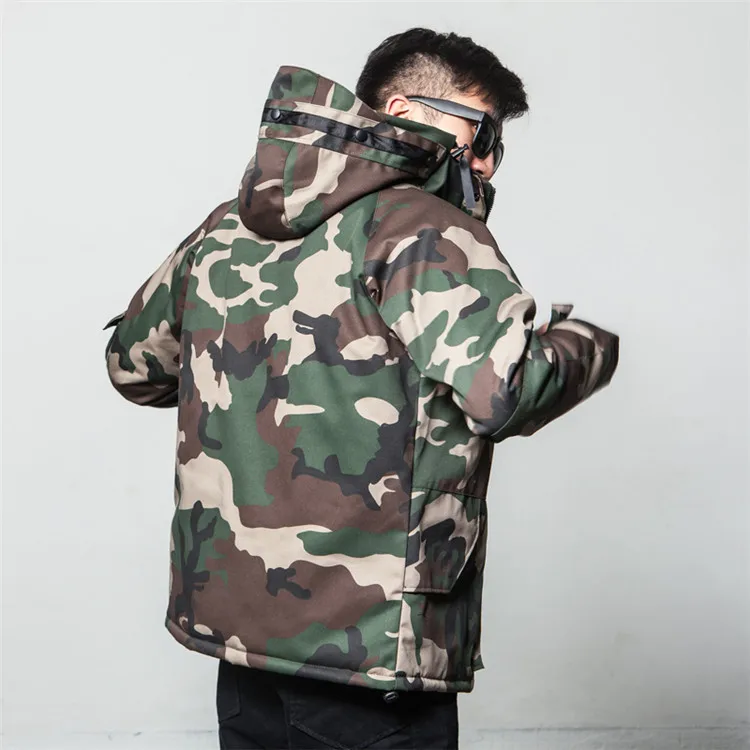 

Winter Camouflage Print Long Sleeve Hoodies Male Jacket Warm Military Style man Outerwear Casual Woolen Coats Men Jacket
