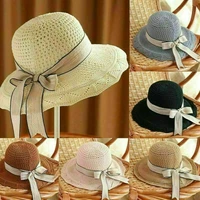 women summer beach straw hats floppy wide brim foldable cap bucket hat ladiestravel beach hat bowknot straw sun hat
