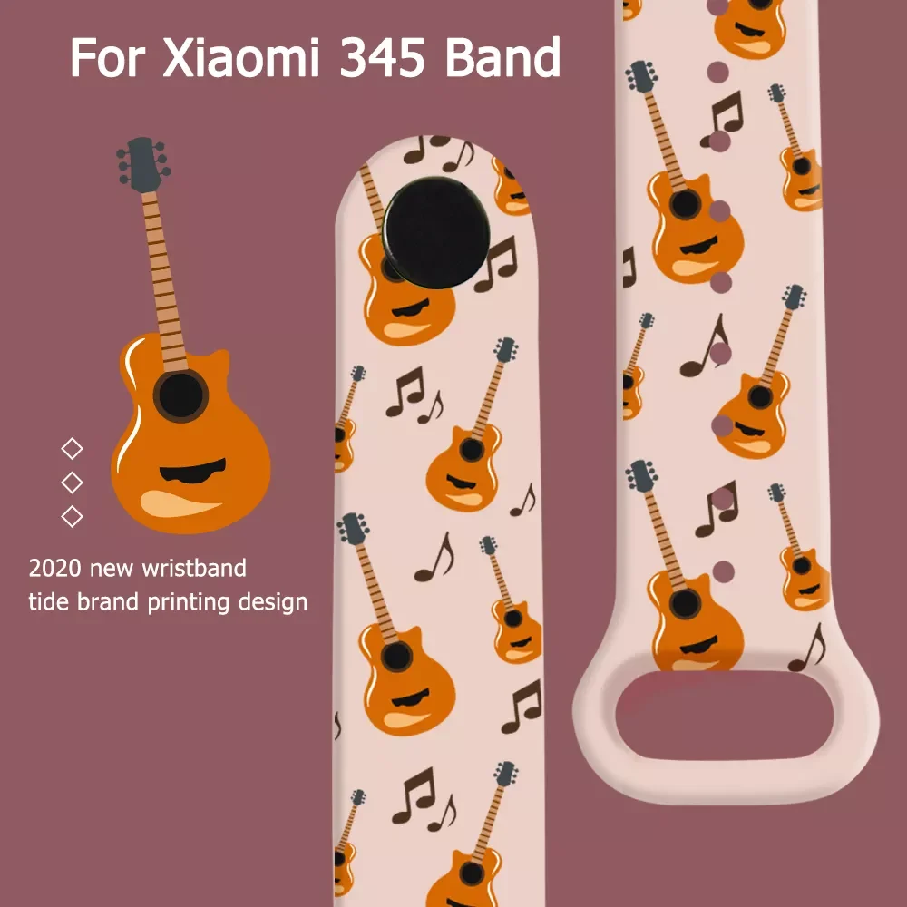 

Ремешок для гитары для Xiaomi Mi Band 6 5 4 3, сменный силиконовый ремешок из ТПУ для музыкальных инструментов Xiaomi Miband 6 5 4, мультяшный ремешок