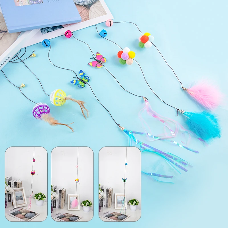 

1 шт. колокольчик бабочка меховой шар перо лента игрушка для кошек веревка для царапин мышь забавная