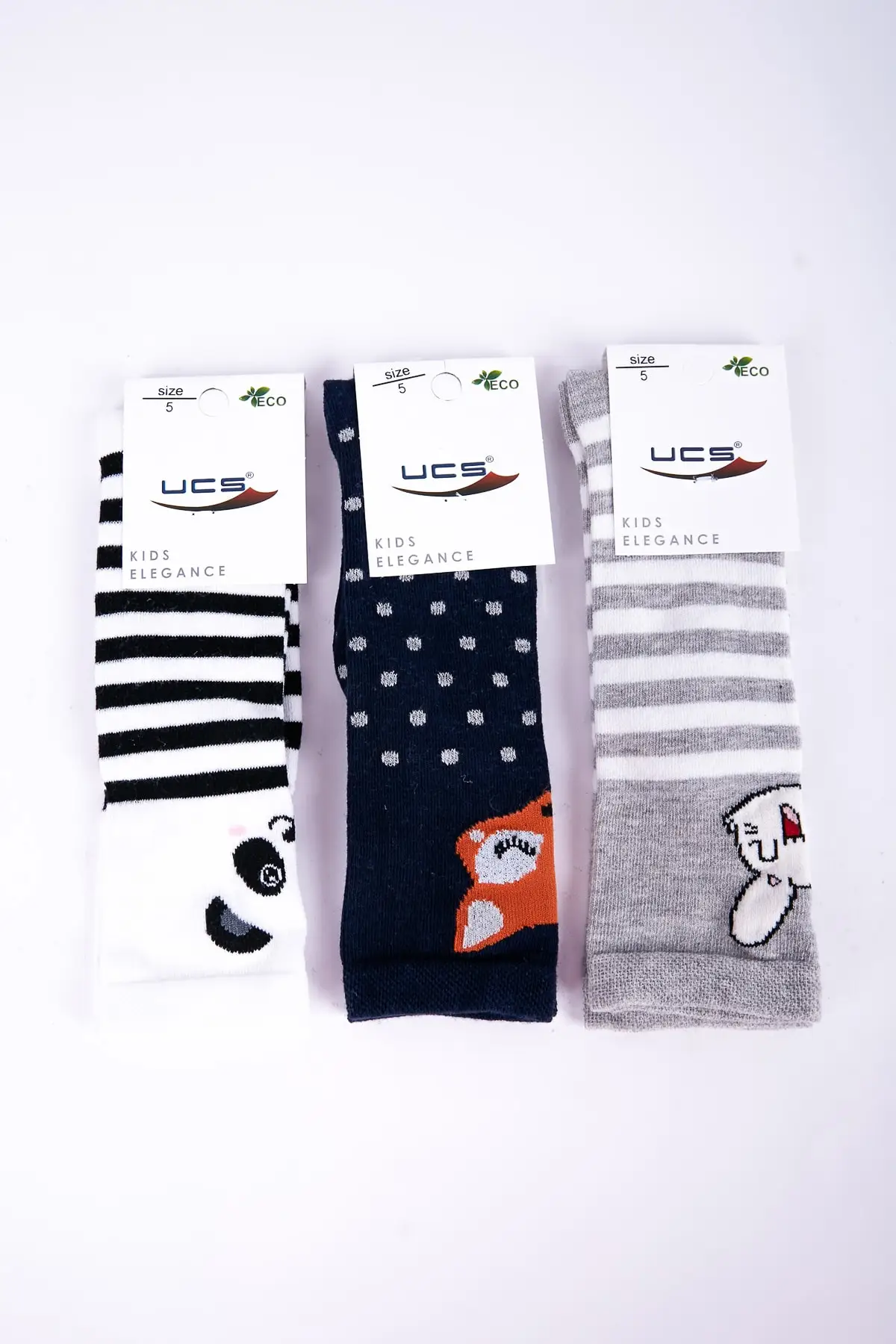 

Girl child Panda, rabbit and fox pattern white, black gray color cotton knee-six school socks 3-piece Set Set knee-up animal