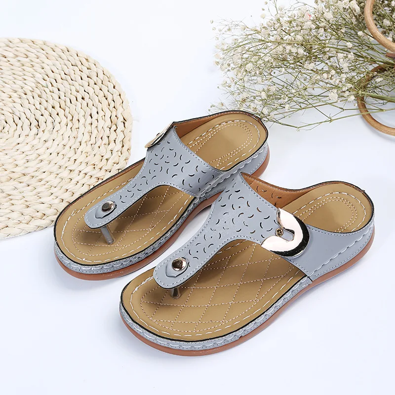 New Women's Slippers Wedge Platform Flip Flops Summer Women Sandals Metal Button Casual Sandalias Outdoor Non-slip Beach Shoes
