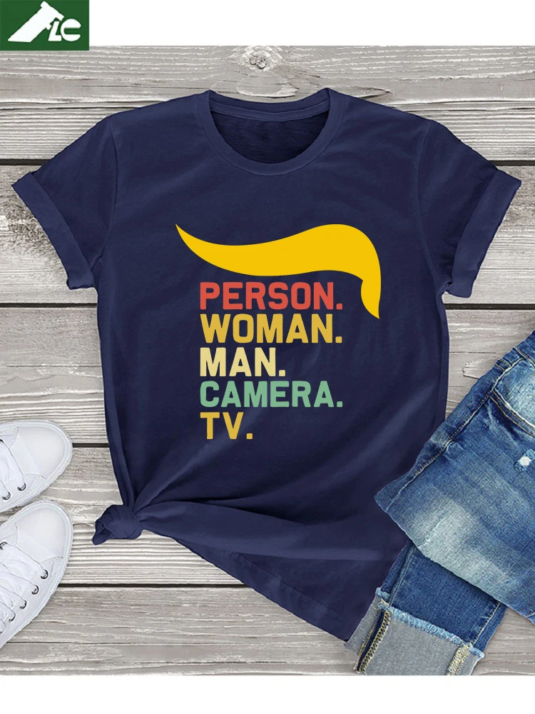 

FLC Brand Funny Trump Cognitive Test T Shirt Women Men Personal Woman Man Camera Tv High Quality Women Clothing Summer Tops Tees