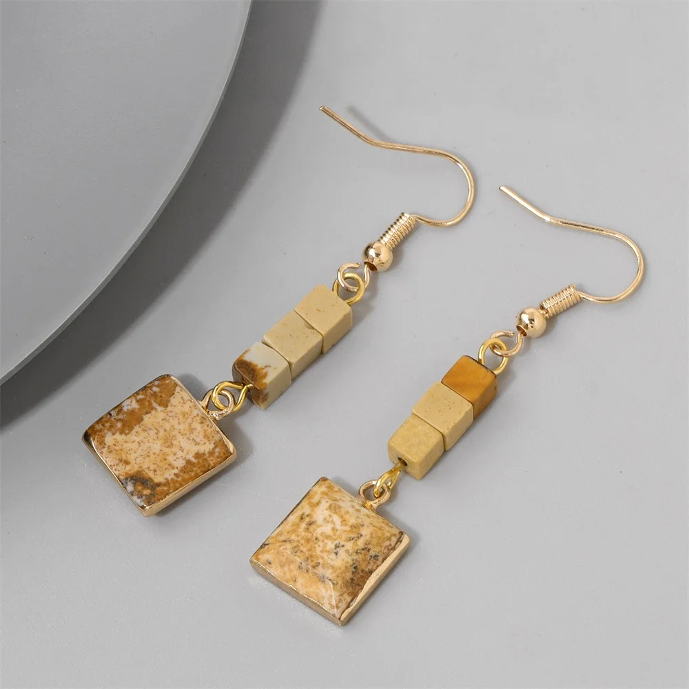 Модные квадратные серьги-подвески с камнями из натурального амазонита кварца