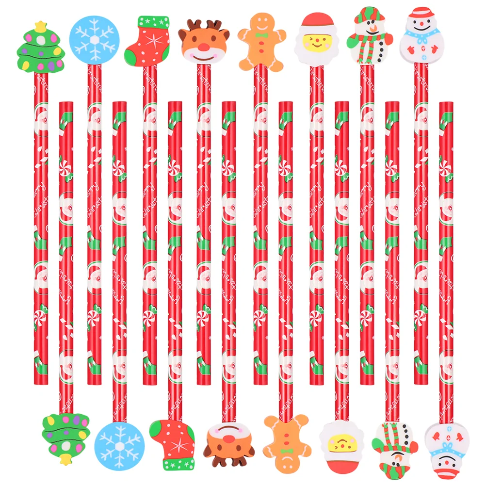 

24pcs Christmas Pencils Wood Pencils Xmas Eraser Pencils Christmas Stationery