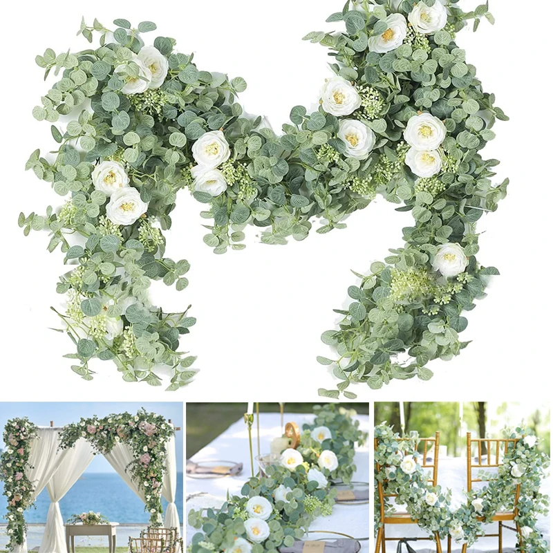 

12heads Silk Artificial Rose Vine Hanging Flowers for Wall Decoration Fake Plants Leaves Garland Romantic Wedding Home Decor