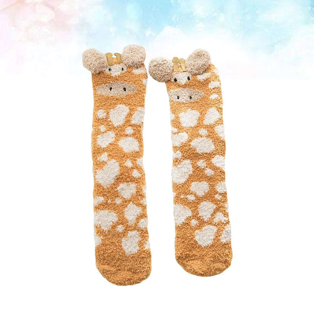 

Winter Stereoscopic Giraffe Design Socks Stylish Thicken Floor Socks Coral Fleece Socks Fashion Middle Tube Stockings for Girls