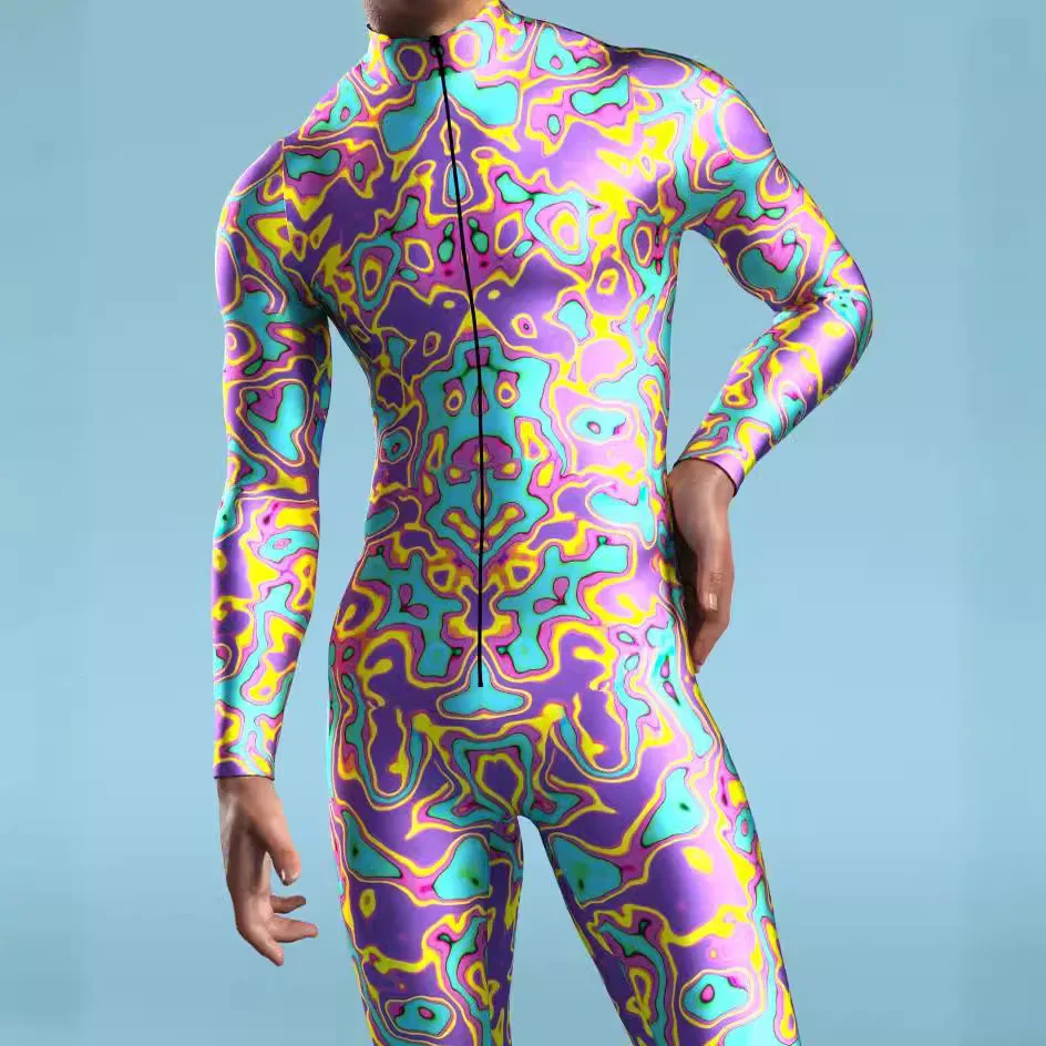 Фото 2024 Men Cosplay Jumpsuit Cyberpunk Mechanical Armor Printed Bodysuit Halloween Zentai Suit Rave Morphsuit Adult NEW №3
