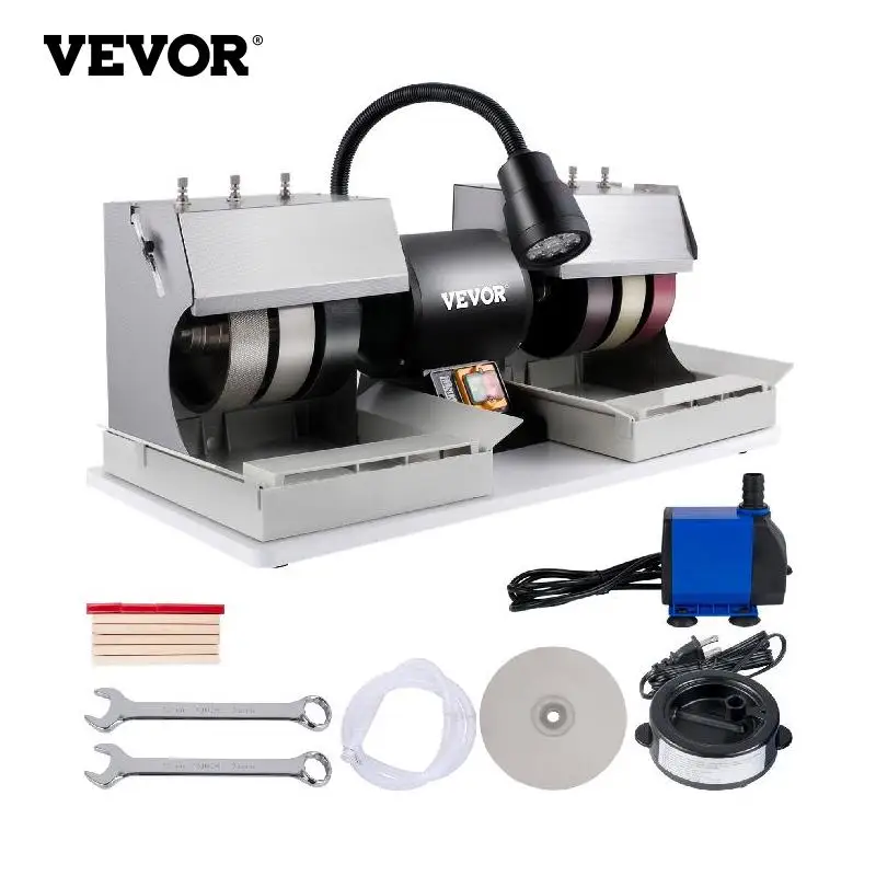 

VEVOR 6 Inch Cabbing Machine 180W 110V Lapidary Rock Grinder Polisher With Water Pump Gem Faceting Machine for Gem Jade Stone